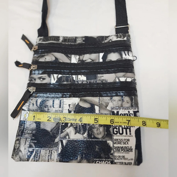 Vogue Print Black + White Women's Crossbody Bag Adjustable Strap - Picture 13 of 13